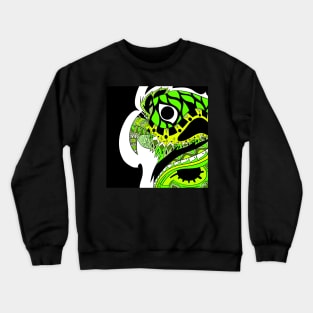 green emerald golden parrot ecopop guacamaya bird in mexican pattern art Crewneck Sweatshirt